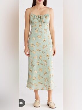 The Workshop Sage Green Floral Midi     Dress Size M Cottagecore